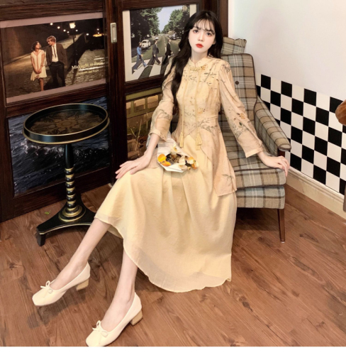  Korean version new new Chinese style improved cheongsam skirt autumn large size French retro elegant dress for women