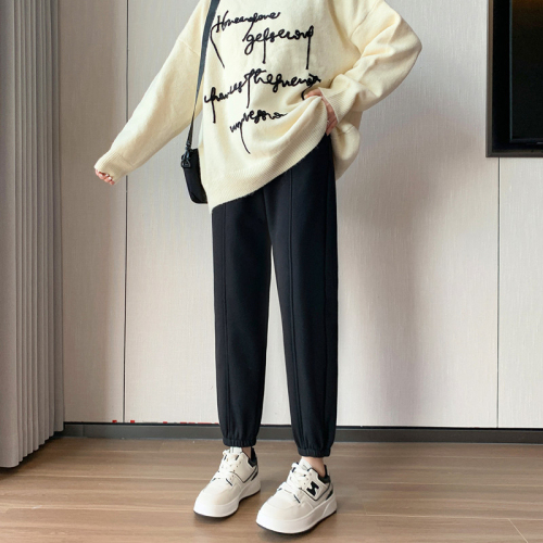 Real shot of winter Korean version 6535 composite loose high-waisted harem pants, casual velvet sports pants for women