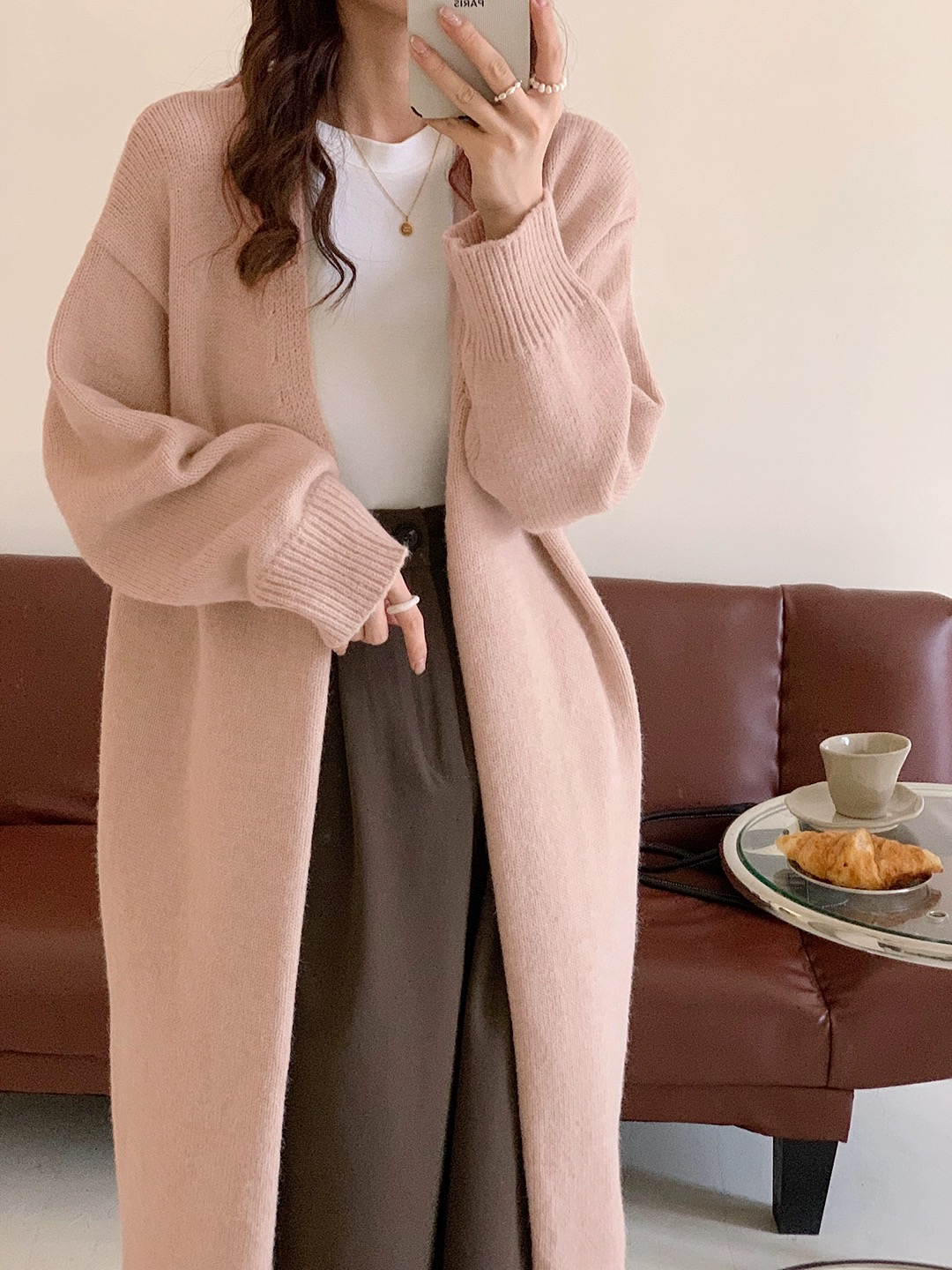 Korean high-end mid-length sweater coat cardigan for women in autumn and winter, lazy style, loose outer wear, gentle knitted top