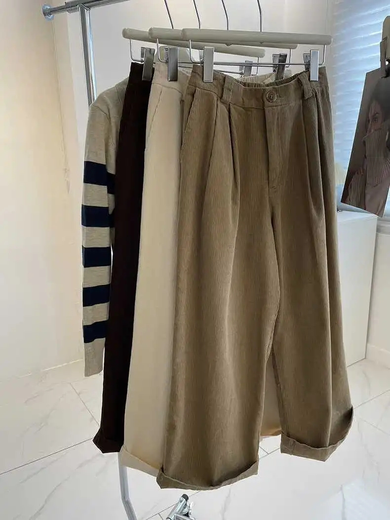 Retro corduroy wide-leg pants! Autumn and winter versatile high-waisted casual trousers, loose slimming straight-leg pants and balloon pants for women