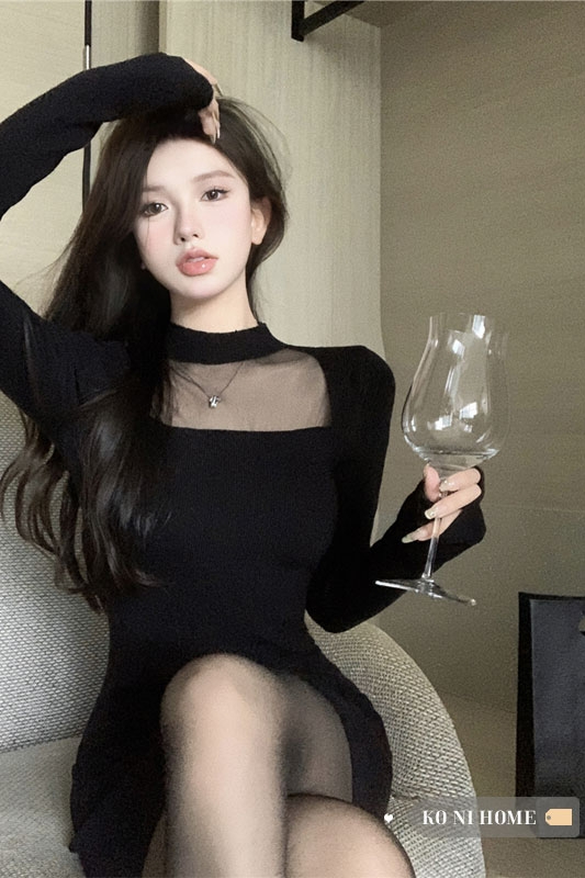 純欲性感黑色連衣裙春裝女2023年新款修身內搭打底辣妹包臀短裙子