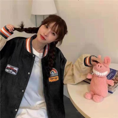 Corduroy jacket 2023 spring and autumn new style design color matching thin loose and versatile long-sleeved baseball uniform top for women