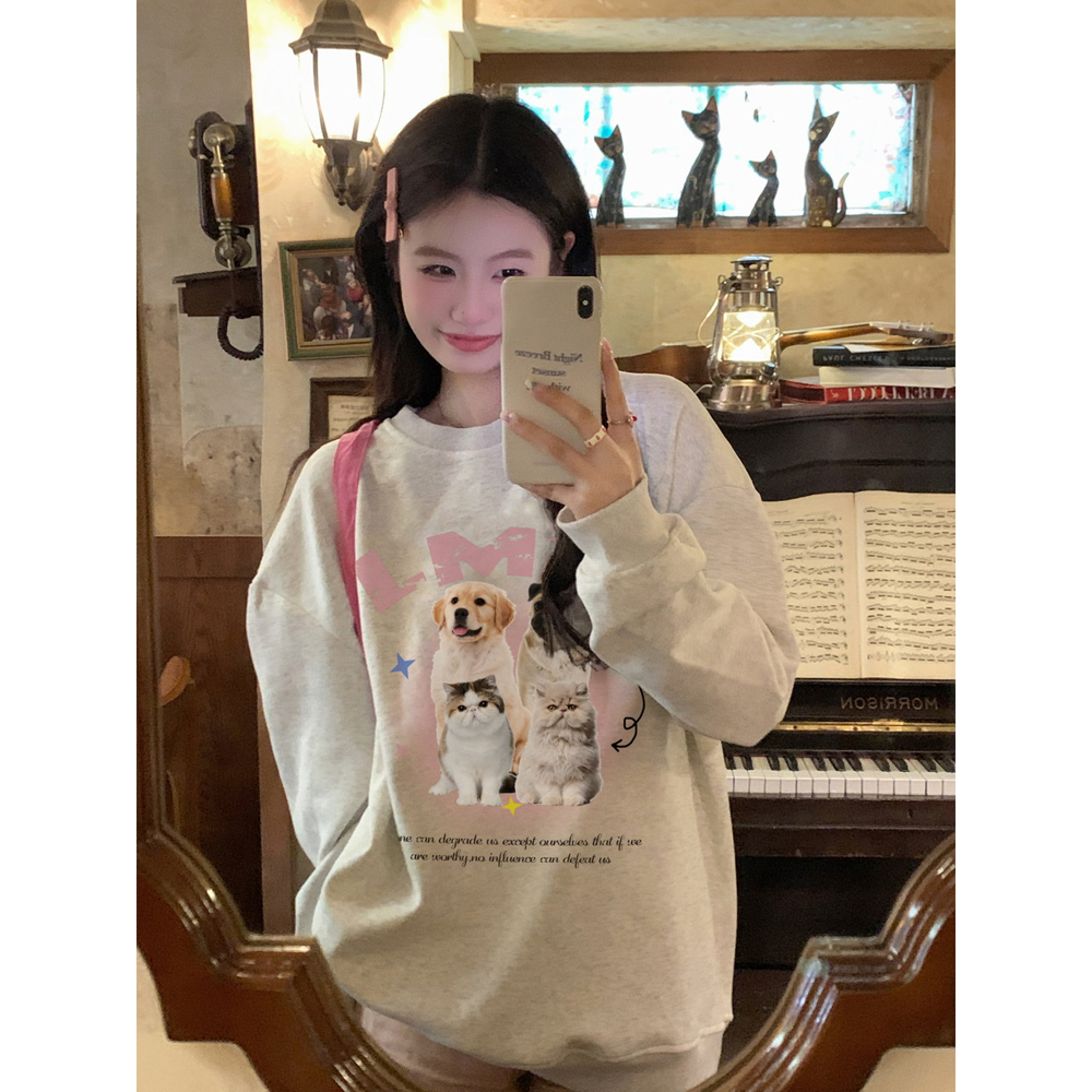 韓版新款華棉複合薄款310克/加絨410克 秋冬裝衛衣女印花寬鬆大碼