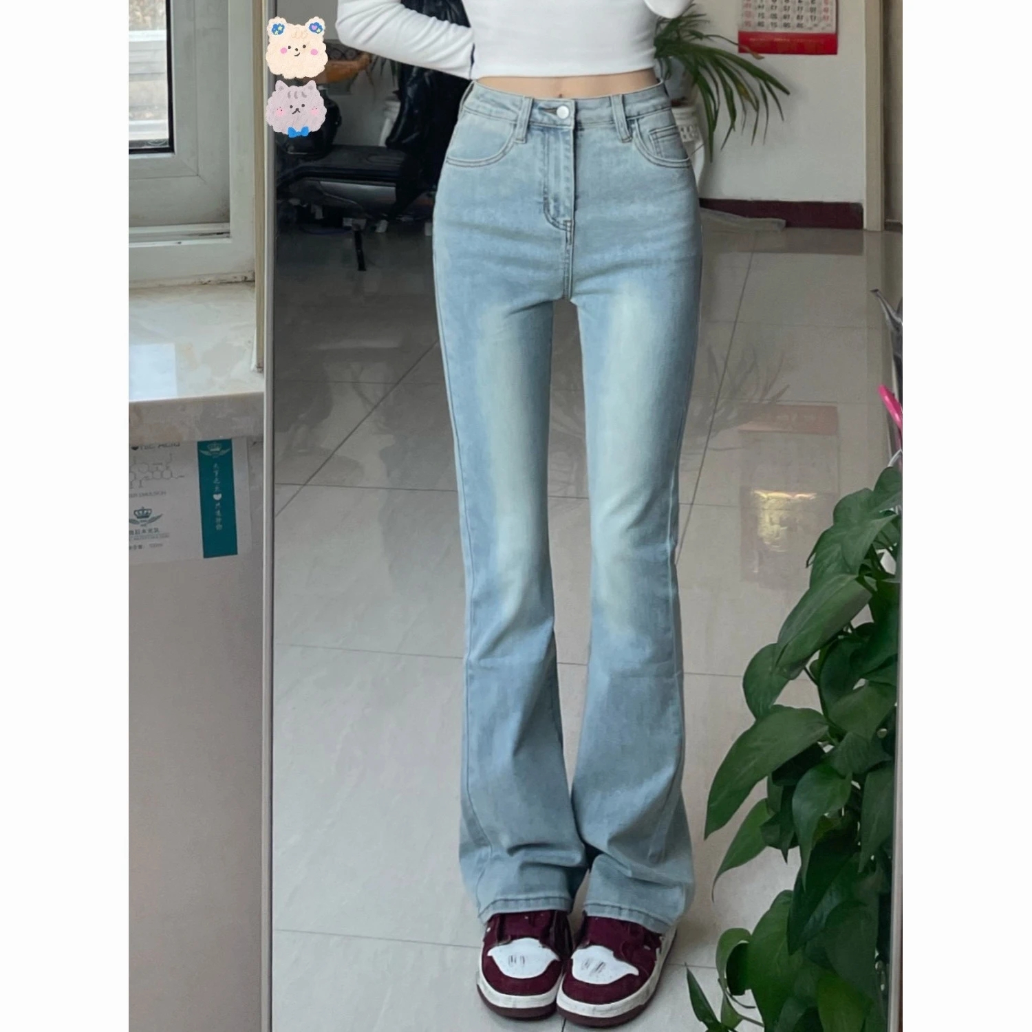 微喇牛仔褲女春夏新款高腰彈力顯瘦長褲淺色喇叭褲子修身美式vibe