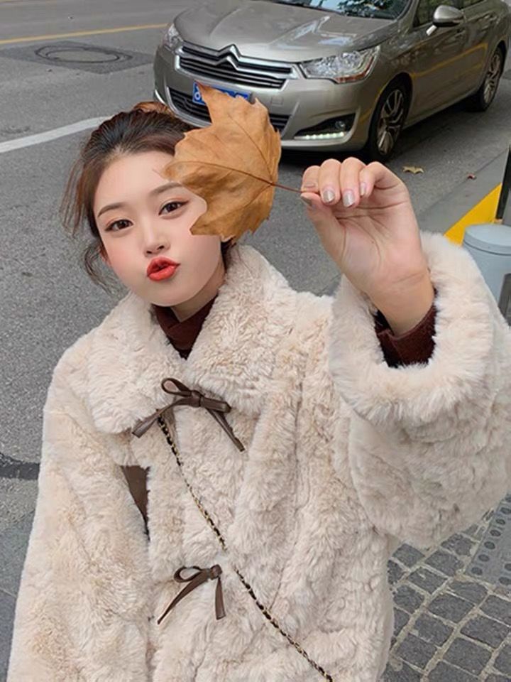 Lamb wool coat for women 2023 winter thickened new style Korean style gentle style plush velvet cotton jacket lazy style