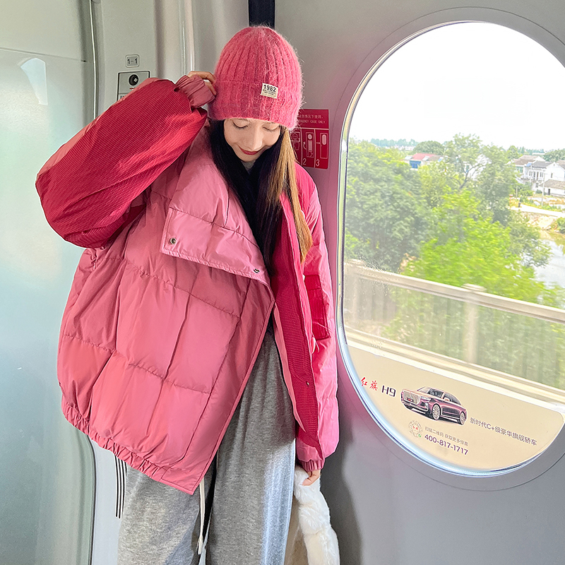 原版質量棉衣小眾拼接麵包服加厚外套女