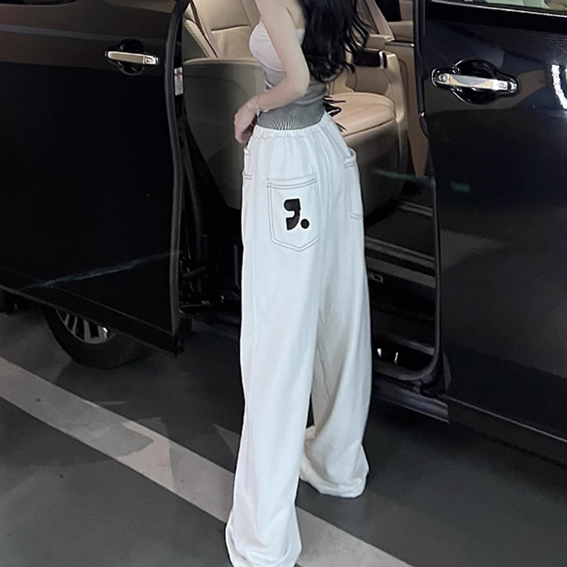 Contrast color design casual sports pants for women 2023 new autumn and winter drawstring printed trousers high waist straight wide leg pants