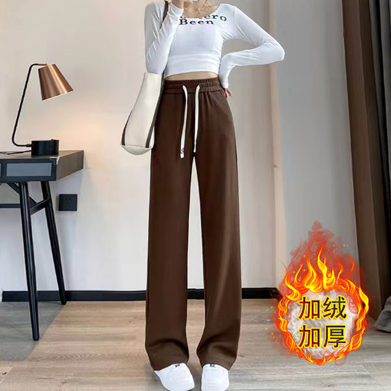 優質燈芯絨 灰色闊腿褲女春秋新款加絨加厚秋冬休閒直筒褲