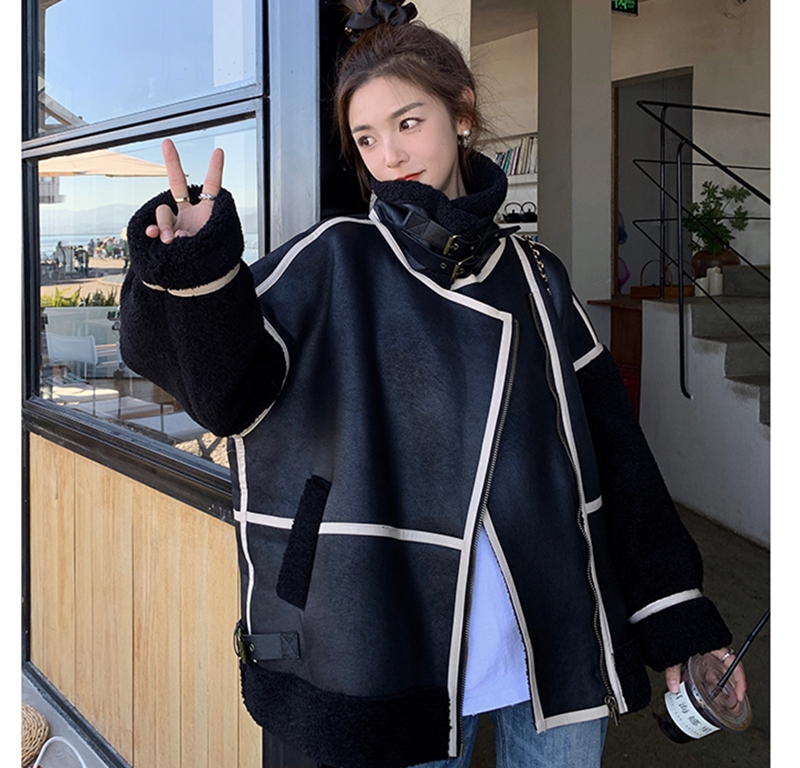 Lamb wool coat women's 2023 winter new small men's cotton clothes fur integrated velvet thickened motorcycle jacket