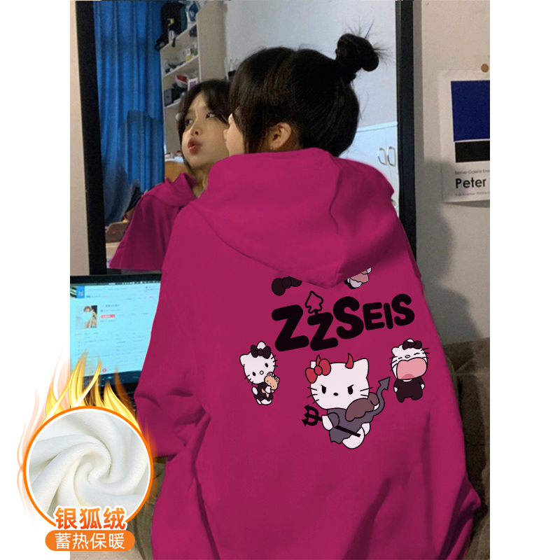 Chinese cotton composite silver fox velvet new autumn and winter loose hooded sweatshirt for women