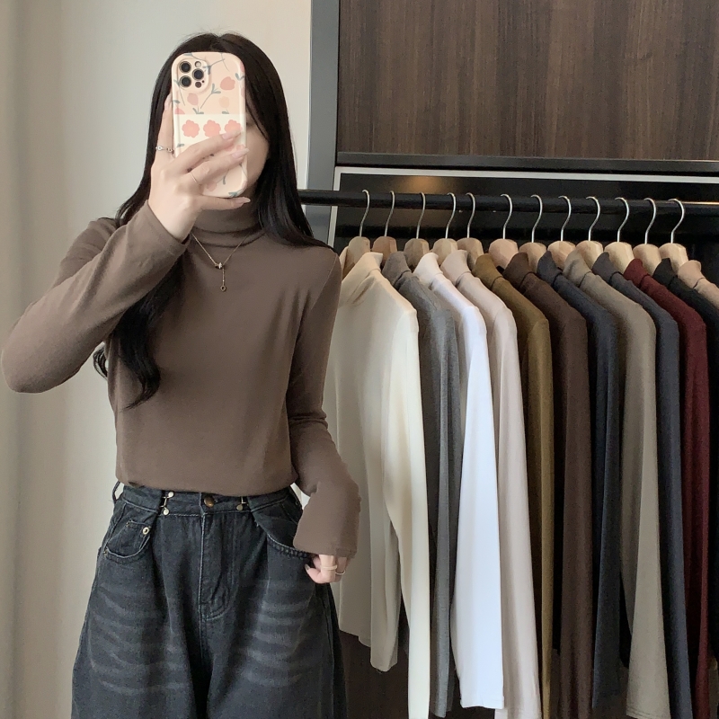 實拍 德絨 高領磨毛女打底衫內搭修身顯瘦長袖T恤女秋冬裝