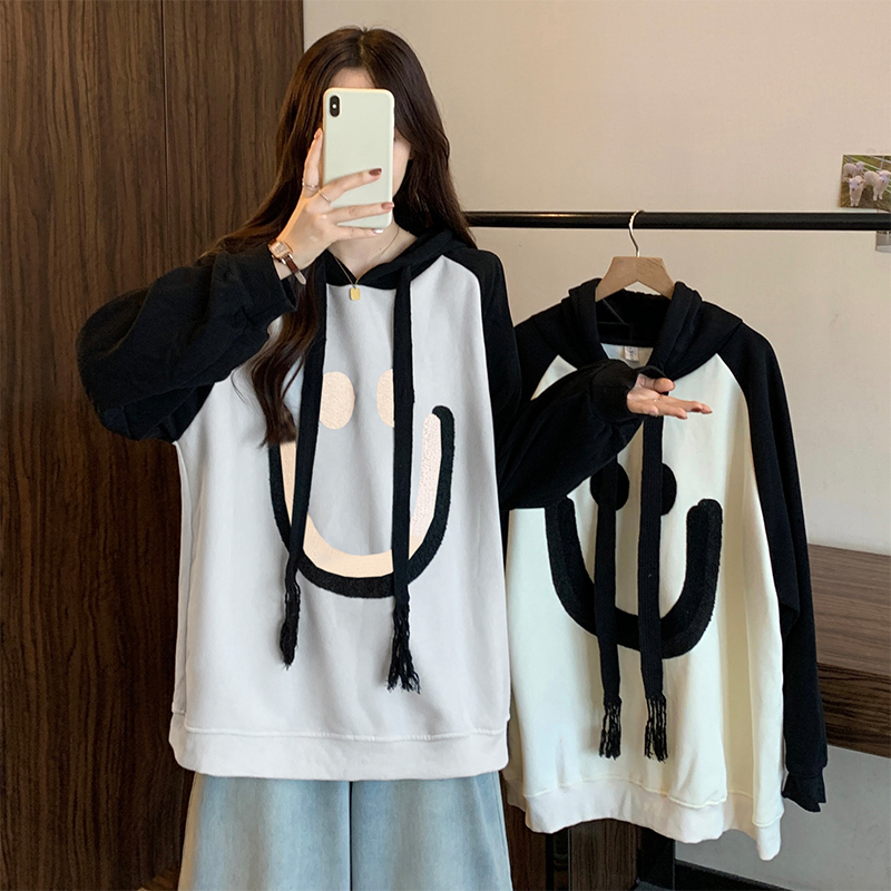 實拍大碼女裝2023秋冬新款微胖妹妹設計感加絨加厚保暖連帽衛衣潮