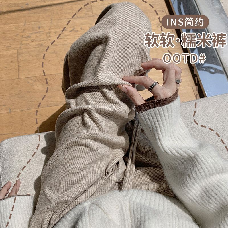 Original 280g Sheep Velvet Glutinous Rice Pants Loose Wide Leg Pants Women's Autumn and Winter New Pocketless Straight Pants