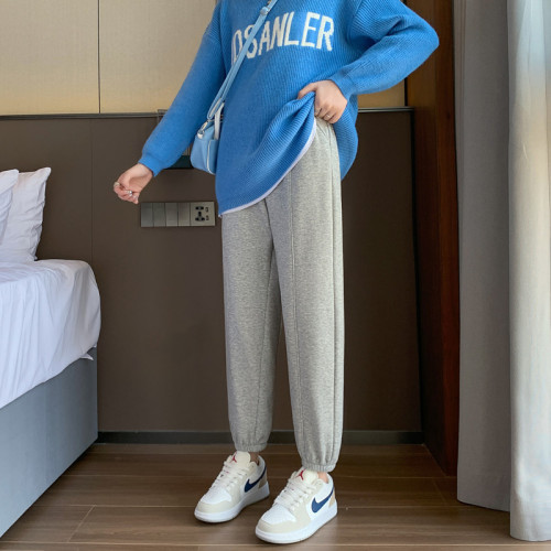 Real shot of winter Korean version 6535 composite loose high-waisted harem pants, casual velvet sports pants for women