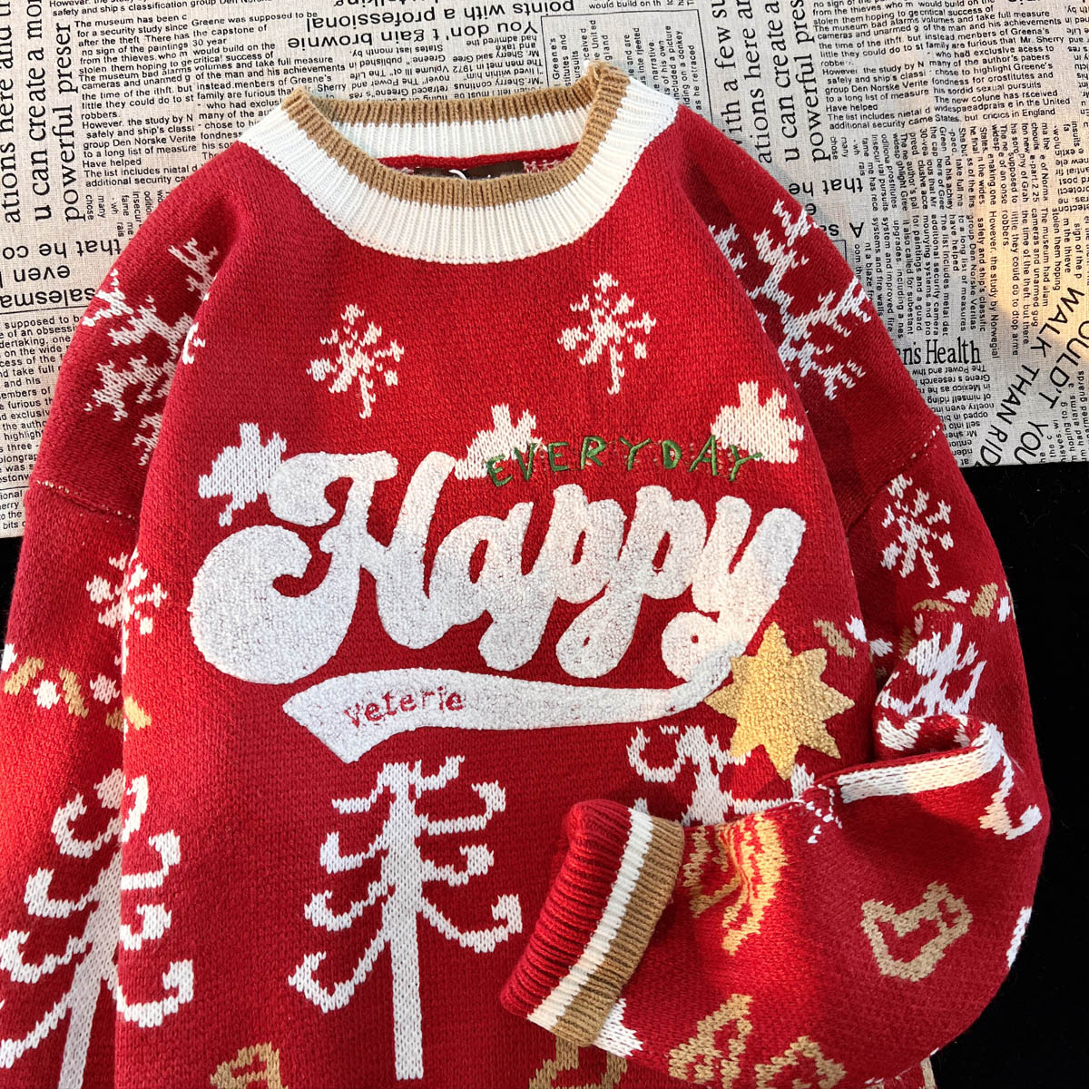 官圖質量 聖誕款紅毛衣女冬寬鬆慵懶港味過年外套