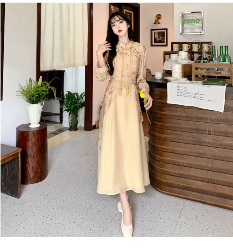  Korean version new new Chinese style improved cheongsam skirt autumn large size French retro elegant dress for women