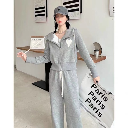 Casual fashionable sports suit for women 2023 spring, autumn and winter love style hooded loose slimming sweatshirt two-piece set#