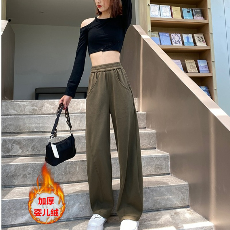 窄版香蕉褲女2023秋冬新款高腰寬鬆顯瘦冬季休閒直筒運動闊腿褲子