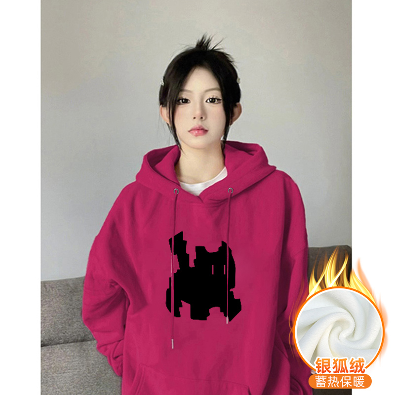 Chinese cotton composite silver fox velvet new autumn and winter loose hooded sweatshirt for women