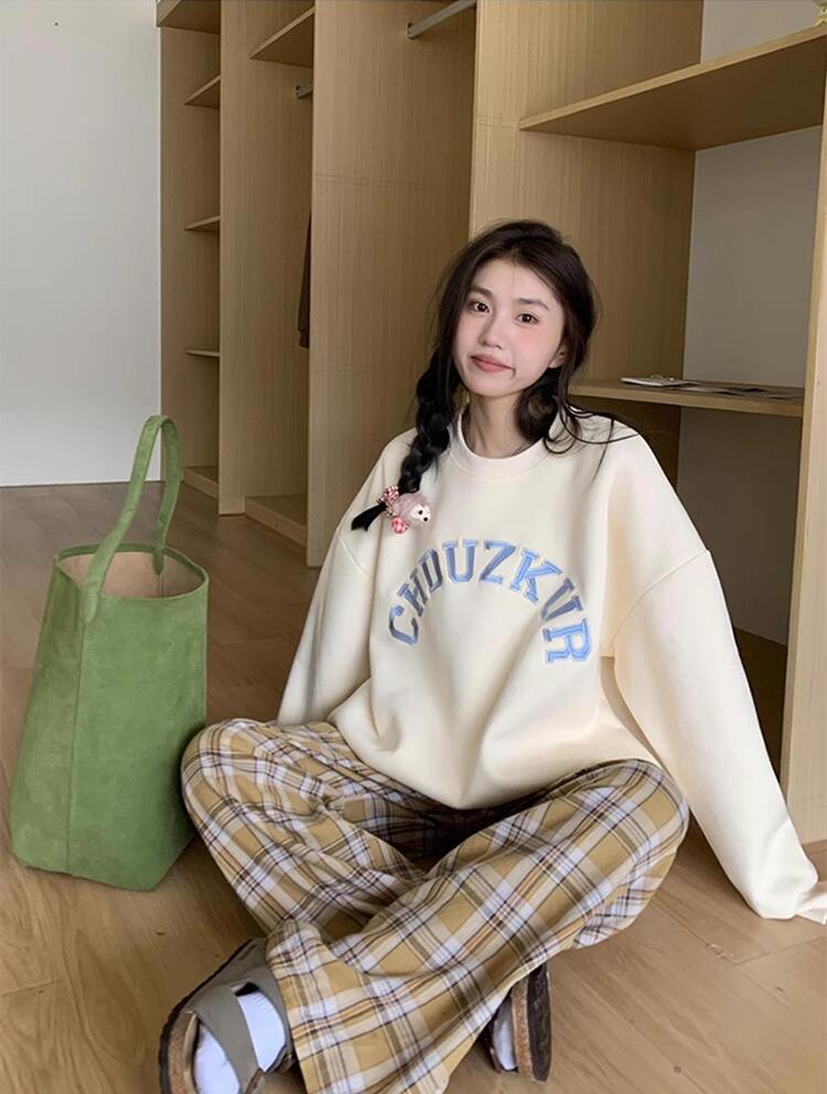 韓版新款華棉複合薄款310克/加絨410克 秋冬裝衛衣女印花寬鬆大碼