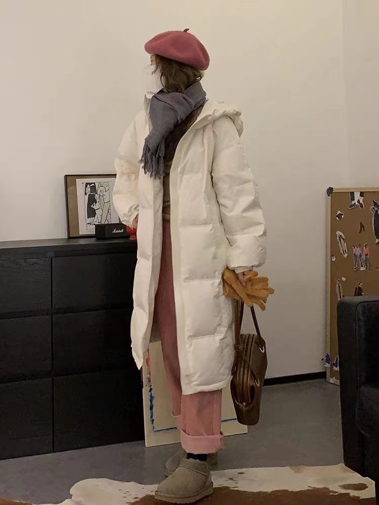 2023 new Korean style hooded down cotton coat women's mid-length over-the-knee winter Internet celebrity cotton-padded jacket