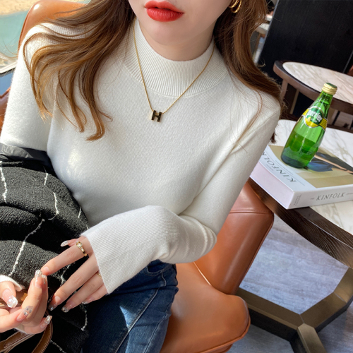 Original sweater for women  new autumn and winter knitted bottoming shirt half turtleneck with black slim long-sleeved top