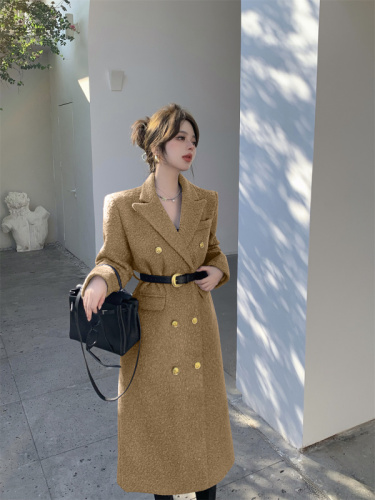 Actual shot of high-end and temperamental woolen coat for women in autumn and winter new style Korean style mid-length woolen coat trendy