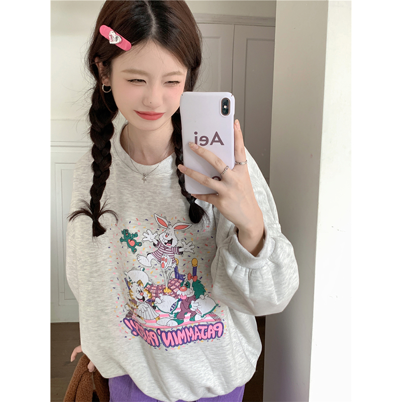 韓版新款 華棉複合薄款310克/加絨410克秋冬裝衛衣女印花寬鬆大碼