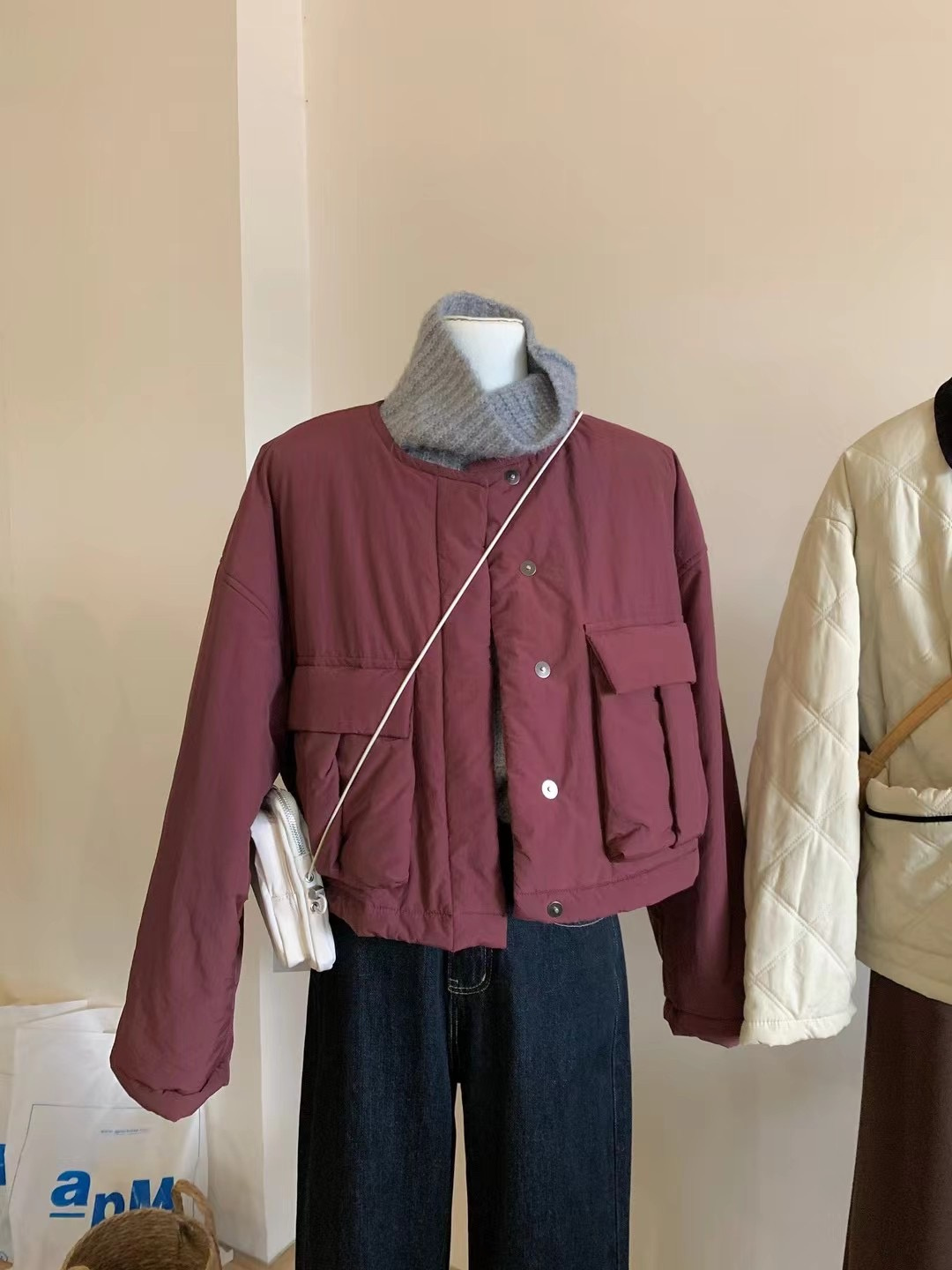 實拍～23冬季新款厚實保暖棉服短款大口袋圓領寬鬆外套