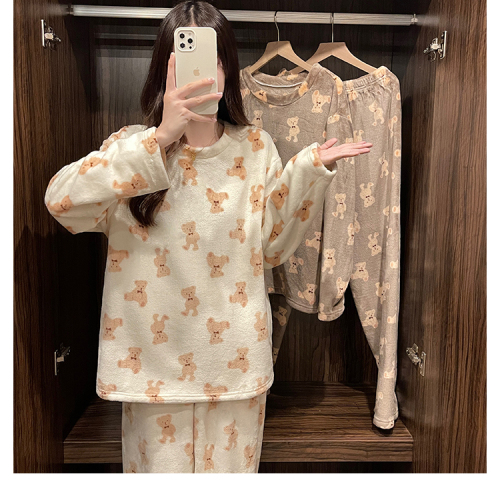 Plus size women's coral velvet bear casual pajamas, cute internet celebrities can be worn as home clothes