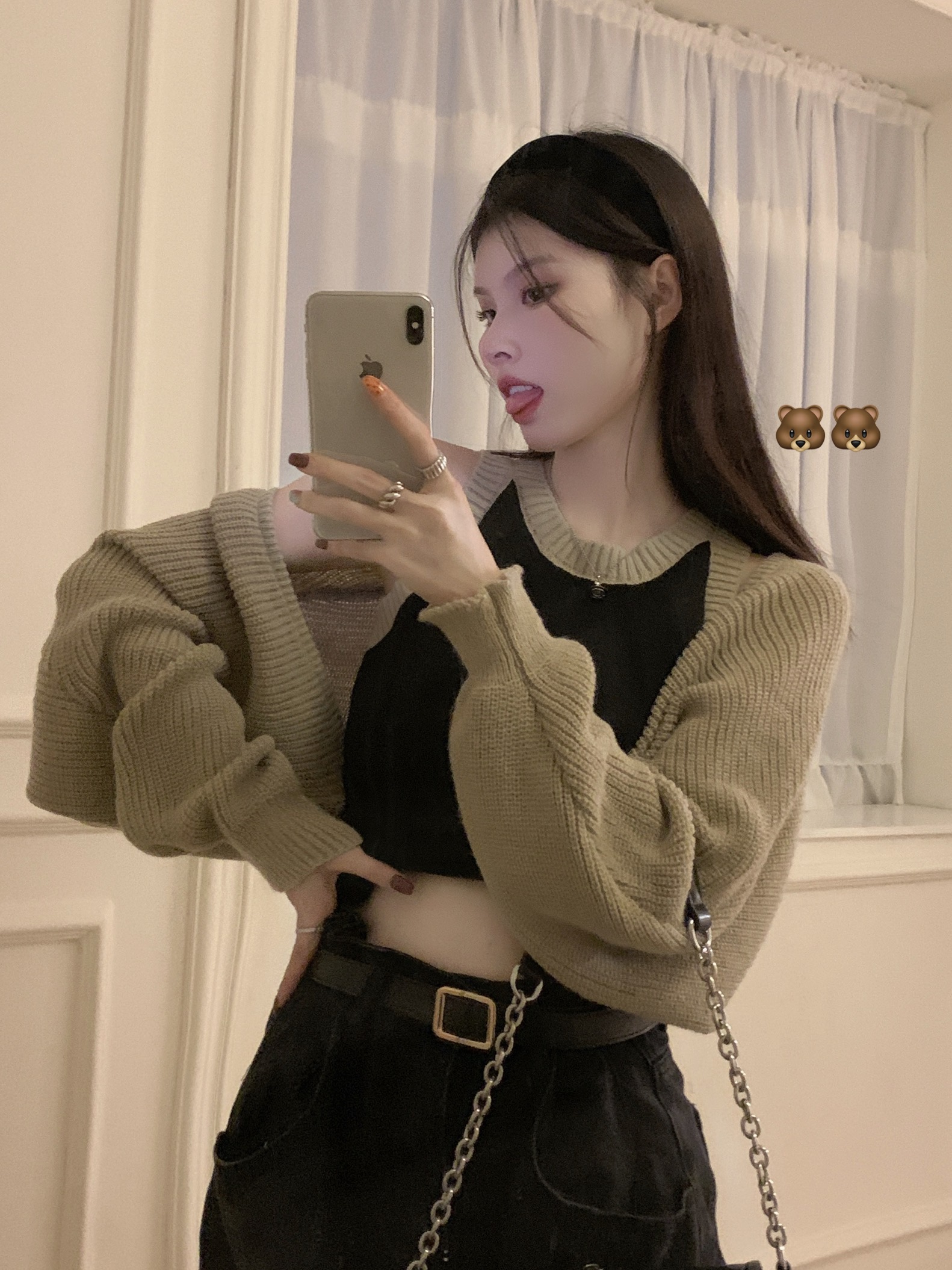 實拍 純欲辣妹長袖針織衫蝙蝠罩衫女韓系短款黑色開衫上衣