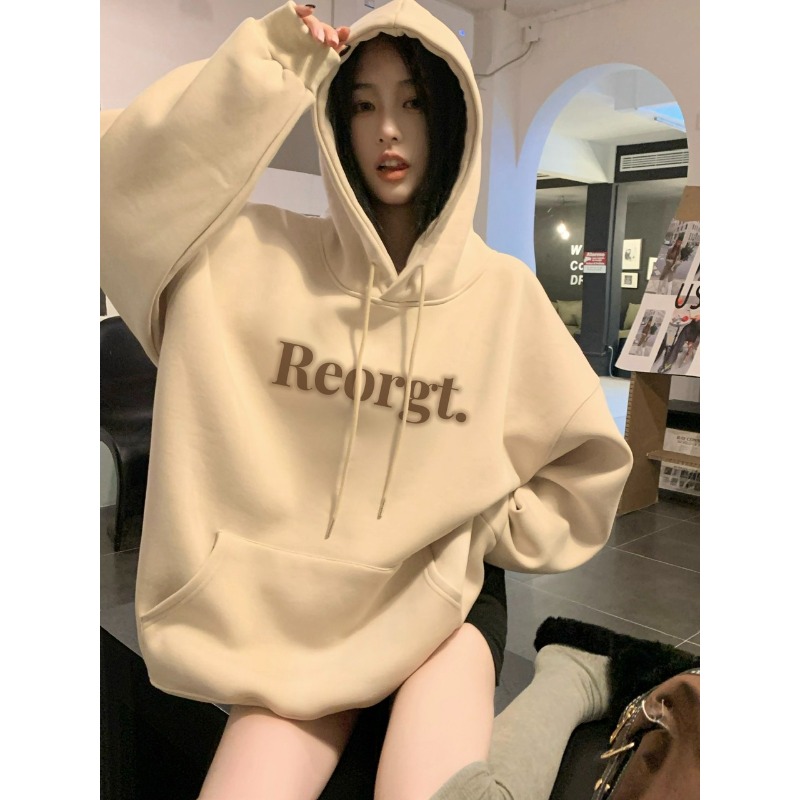韓國新款時尚休閒 華棉複合薄款310克/加絨410克秋冬裝衛衣女印花