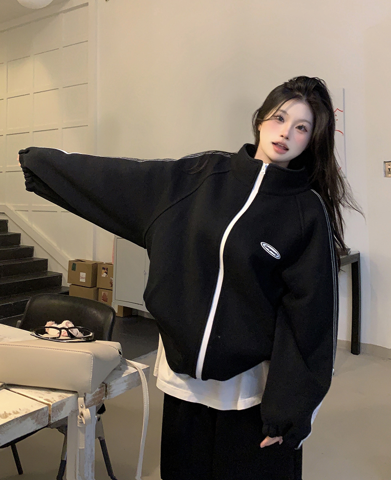 實拍高品質秋冬新款休閒黑色運動夾克開衫拉鏈衛衣外套棒球服