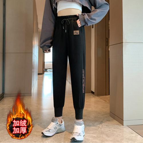 Actual shot of winter Korean style loose high-waisted loose wide-leg pants with leggings casual velvet sweatpants for women