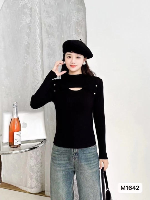 周淼同款2023秋季韓系少女半高領拼接鏤空百搭長袖上衣女