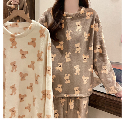 Plus size women's coral velvet bear casual pajamas, cute internet celebrities can be worn as home clothes