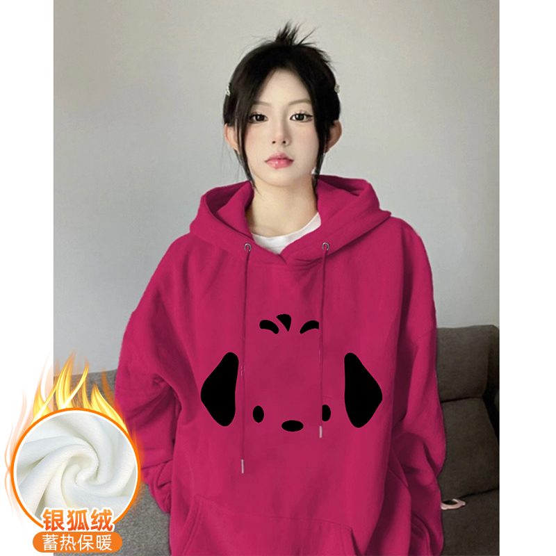 Chinese cotton composite silver fox velvet new autumn and winter loose hooded sweatshirt for women