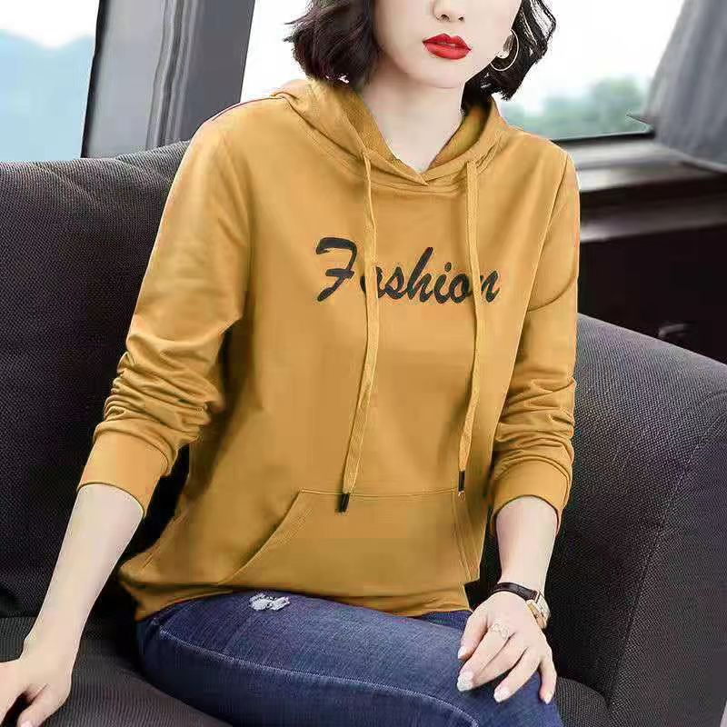 Women's large size long-sleeved sweatshirt, Korean version, new autumn style, fat mm covers the belly and looks slim, versatile hooded top for women
