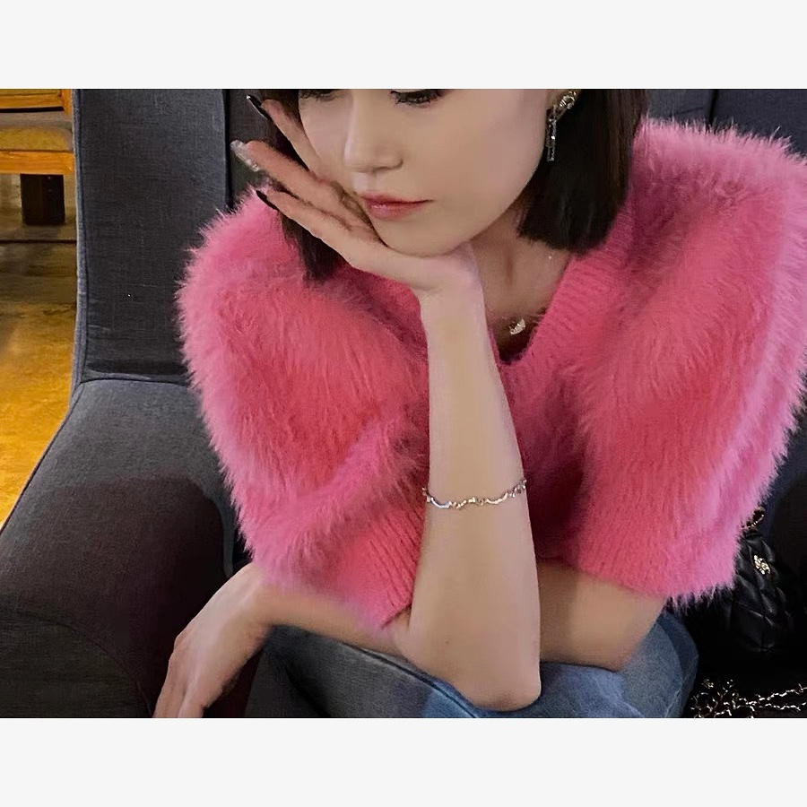 韓國韓版粉色甜美不掉毛毛茸茸秋冬仙女氣質長毛軟糯針織毛衣上衣