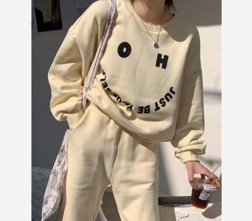 Thin Autumn and Winter Pullover Round Neck Sweatshirt Sports Women's Suit Long Sleeve Two-piece Set