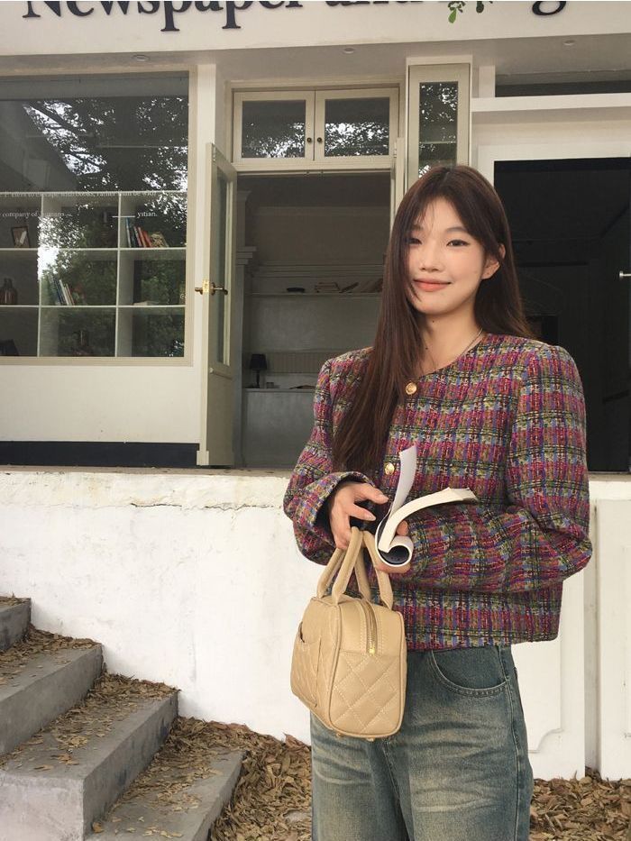 紅人館小香風外套女春秋2023新款氣質高級感美式復古短款上衣