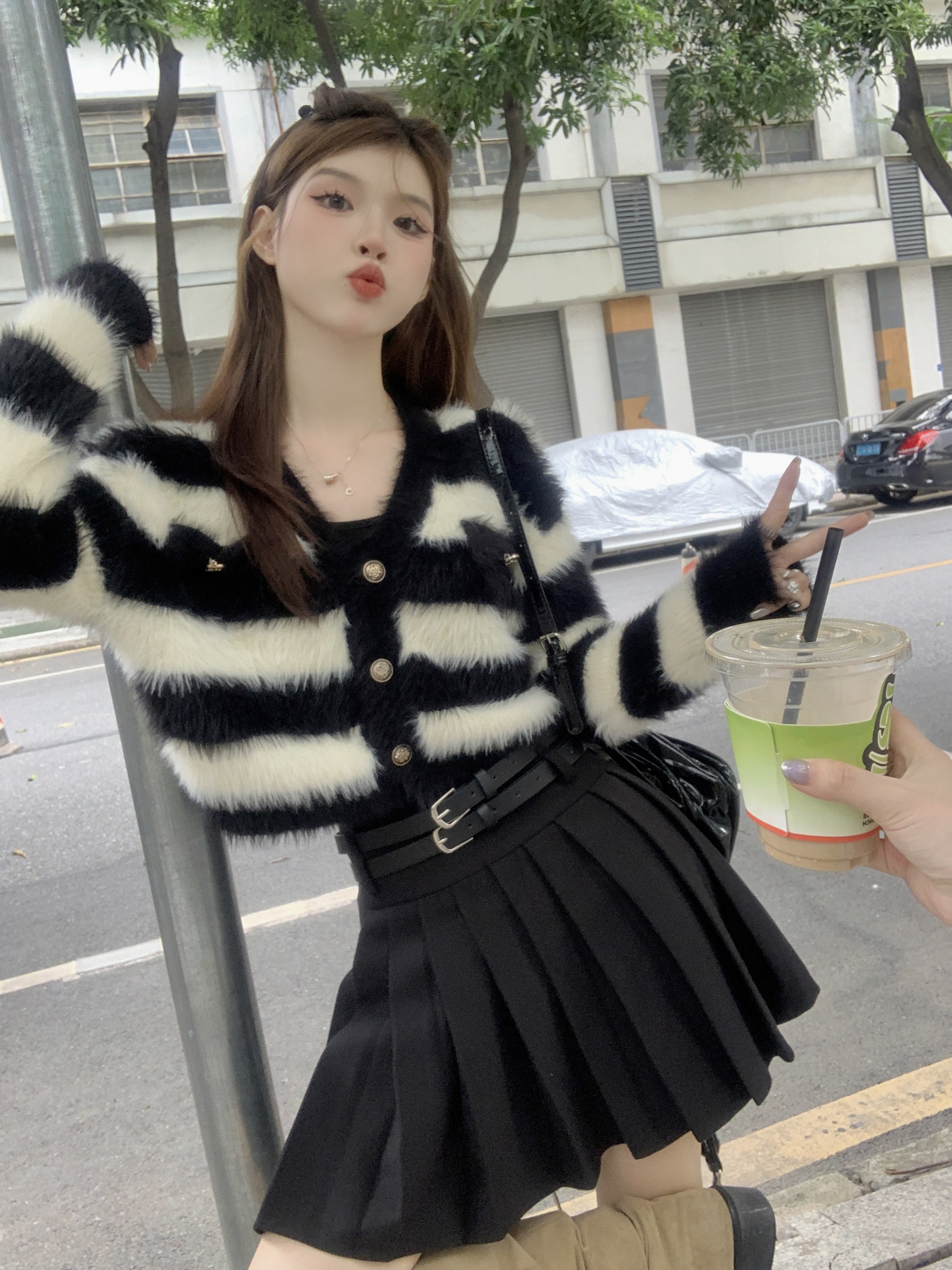 實拍 套裝仿水貂絨軟糯長袖毛衣外套女裝秋冬慵懶風寬鬆上衣