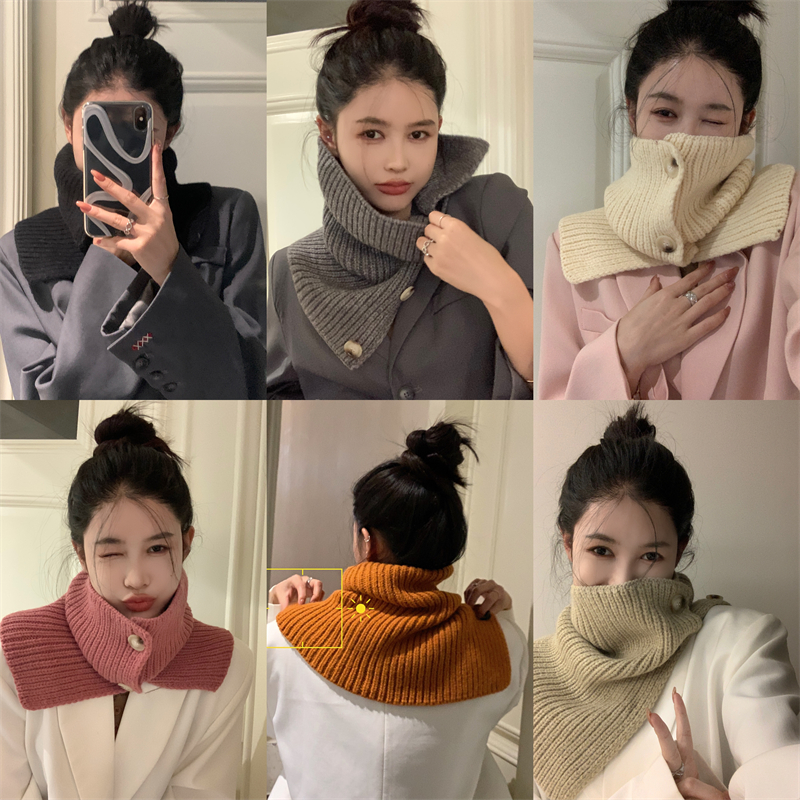 實拍~圍脖套帽脖套女秋冬圍巾韓版純色防寒保暖護頸針織披肩