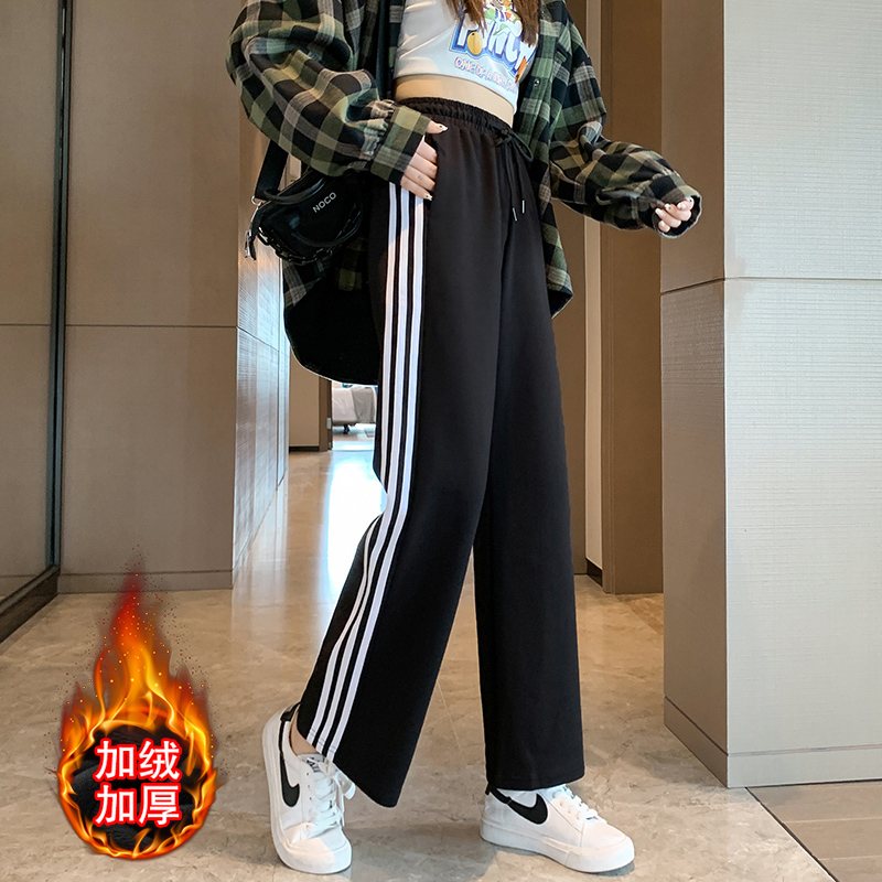 實拍 冬季韓版寬鬆高腰寬鬆闊腿褲拖地褲休閒加絨運動褲女