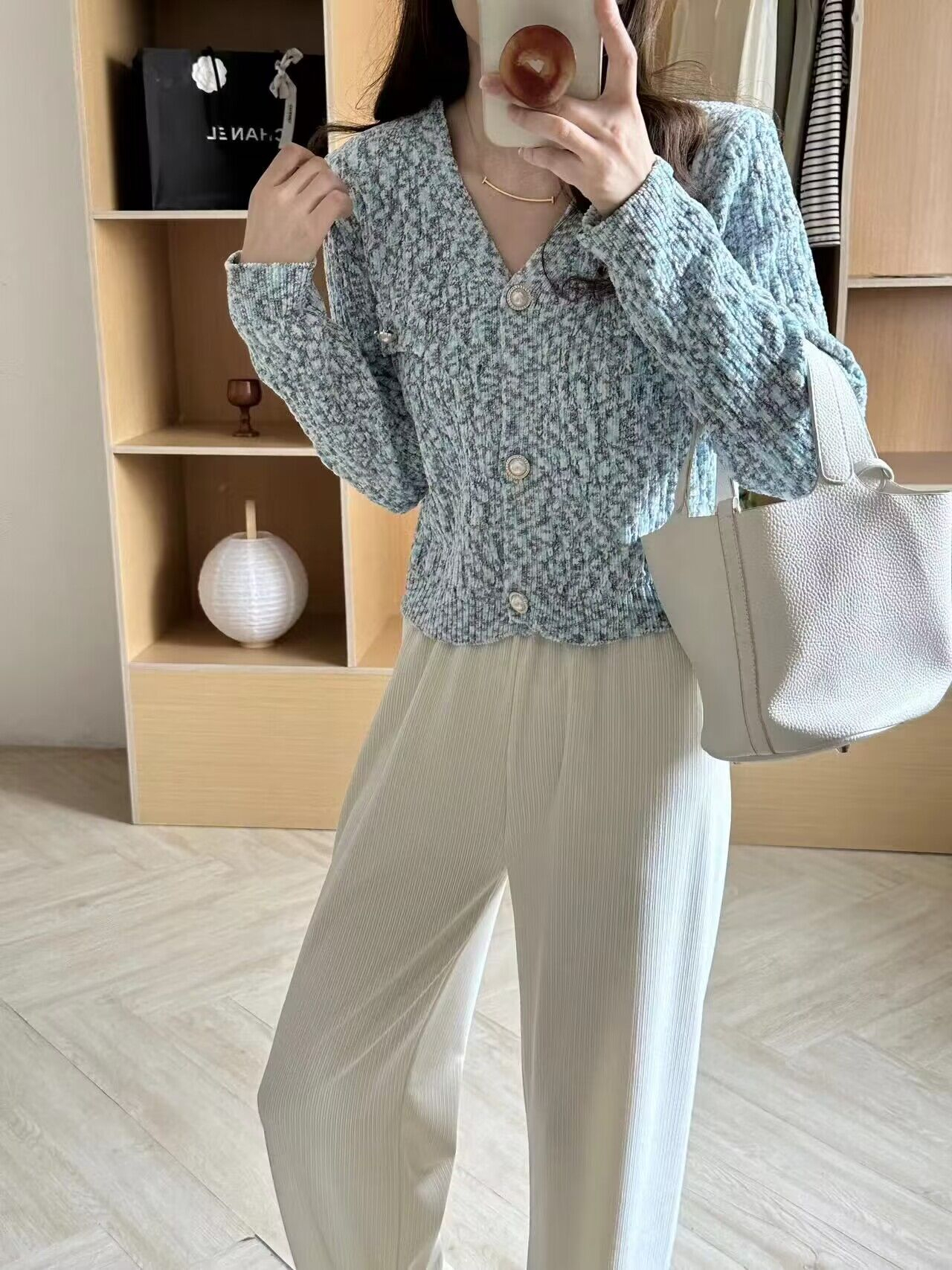 早秋小香風馬卡龍撞色拼接針織衫女夏薄款設計感獨特長袖開衫上衣