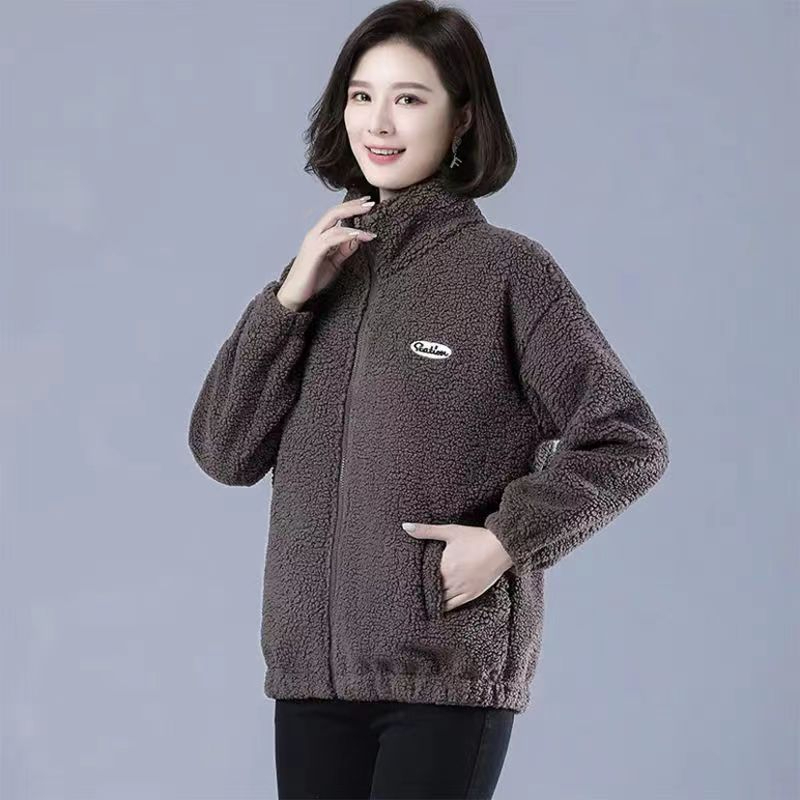 新款仿羊羔絨加絨厚外套女短款秋冬大碼寬鬆顯瘦百搭上衣女潮