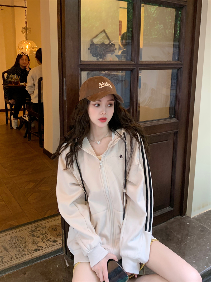 實拍~美式風街頭棒球服寬鬆拉鏈開衫