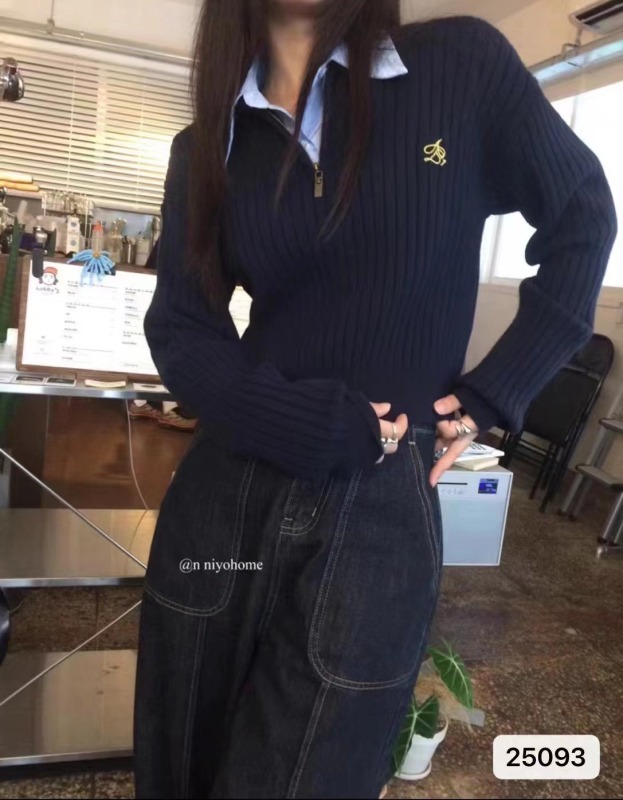 秋冬新款韓版甜酷風圓領拉鏈半開胸刺繡長袖上衣女