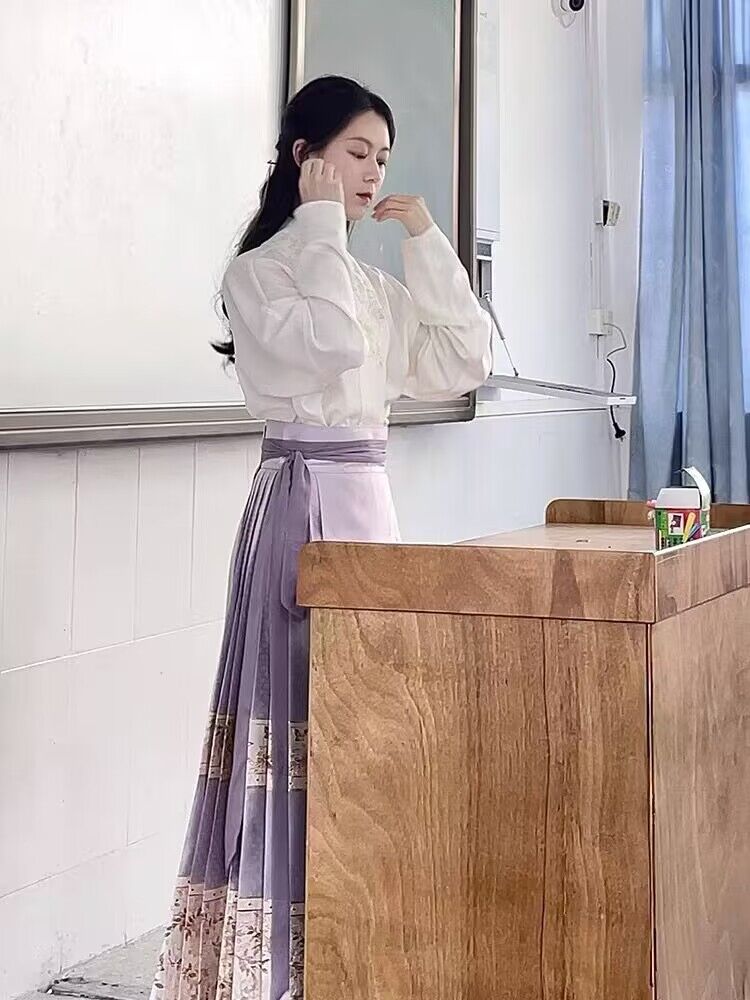 Han element national style dress New Chinese style Ming Dynasty Hanfu women's clothing Jingyun dyed purple horse face skirt skirt suit