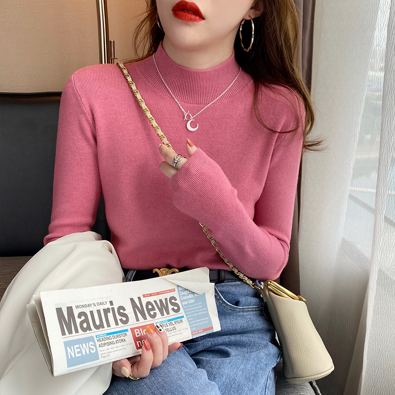 原版毛衣女款2023新款秋冬針織打底衫半高領內搭黑色修身長袖上衣